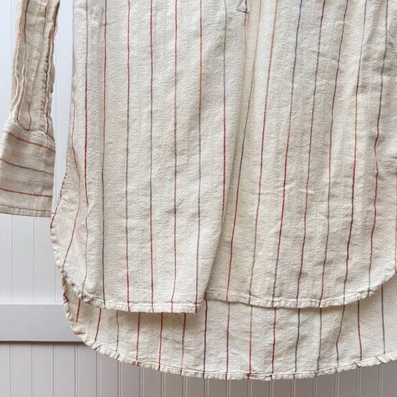 Merona Striped Rainbow 100% Cotton White Tunic Top Long Sleeve Pocket Buttons - Picture 5 of 11